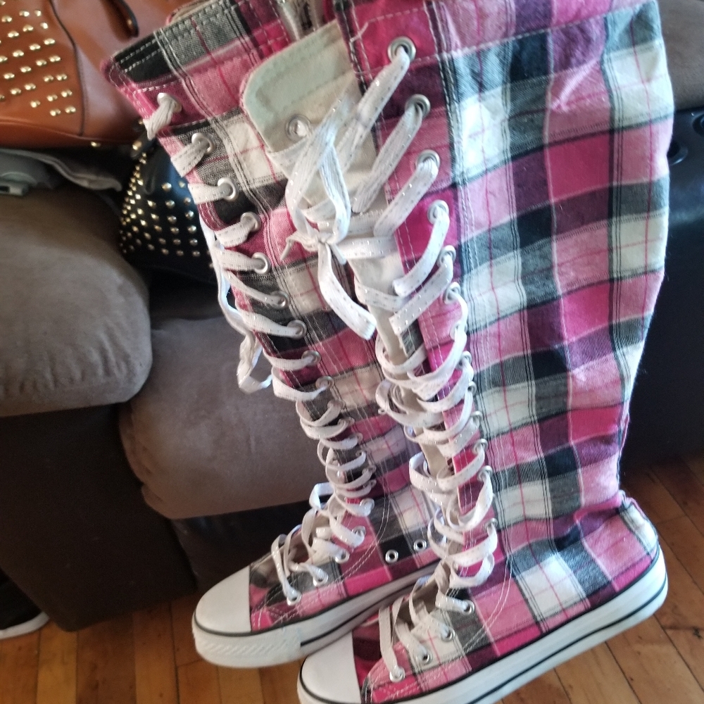 Knee high lace up shoes